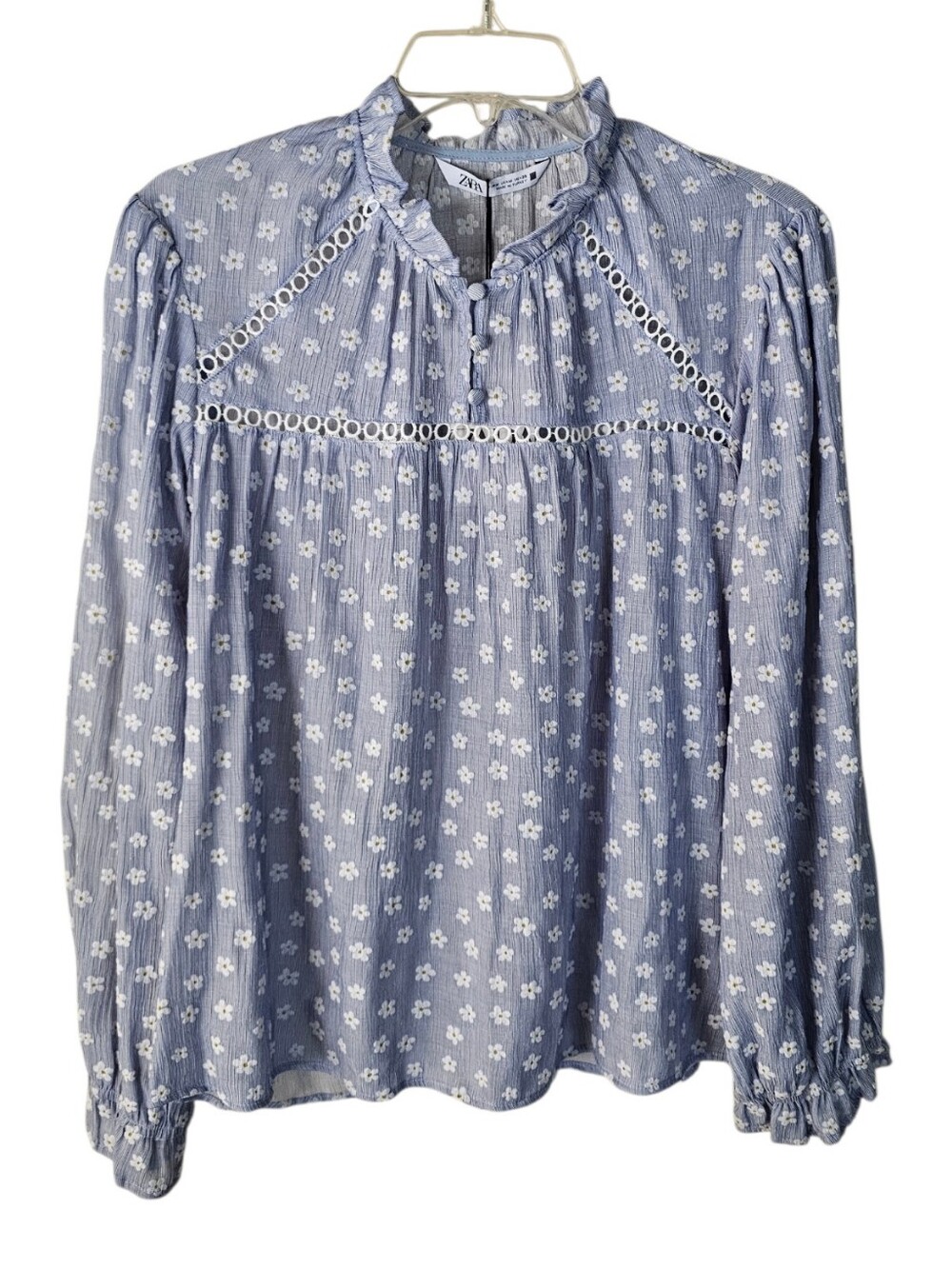 Zara Blue White Boho Peasant Blouse
